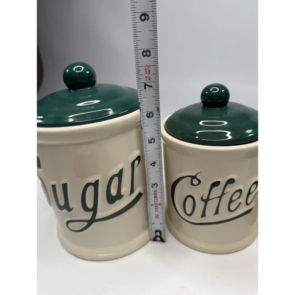 Vintage Himark Coffee Sugar & Tea Canister Set 3 Hunter Green Cream Taiwan